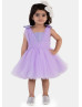 Lavender Tulle Pearls Embellished Knee Length Flower Girl Dress